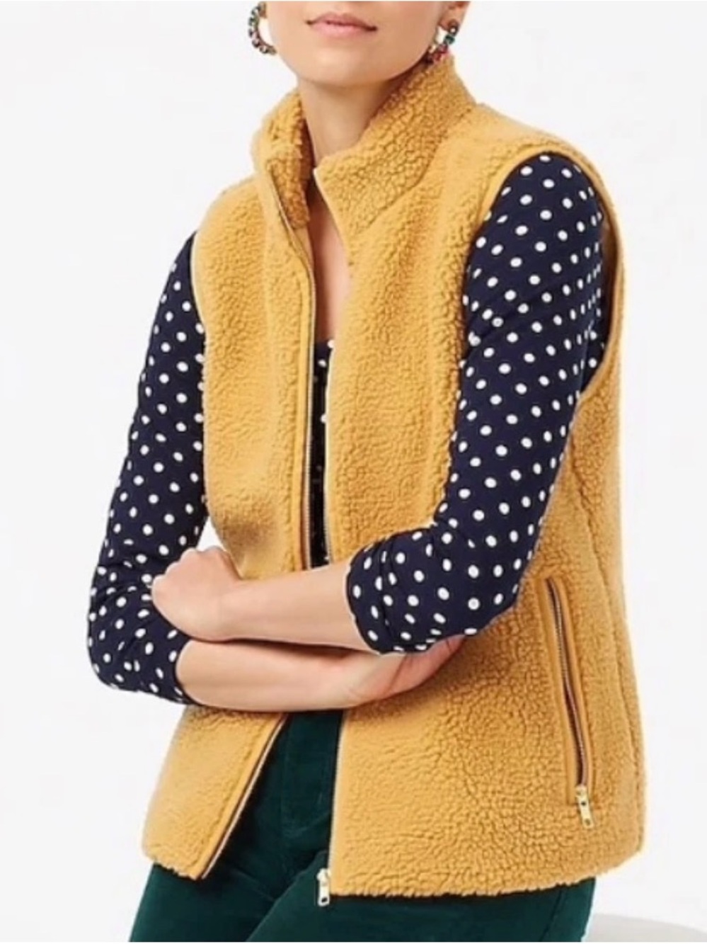 J. Crew Factory Golden Yellow Teddy Sherpa Zip Vest Sz M